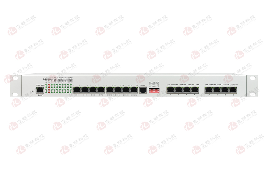 飛暢科技-32路電話+16E1+4FE+4GE+2路數據+SNMP+console（19英寸，物理隔離）電話光端機