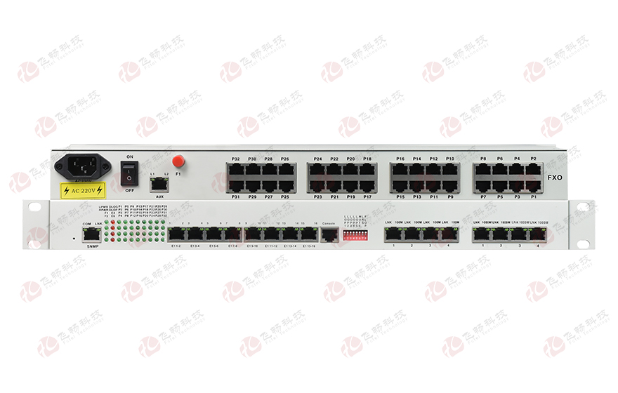 飛暢科技-32路電話+16E1+4FE+4GE+2路數據+SNMP+console（19英寸，物理隔離）電話光端機