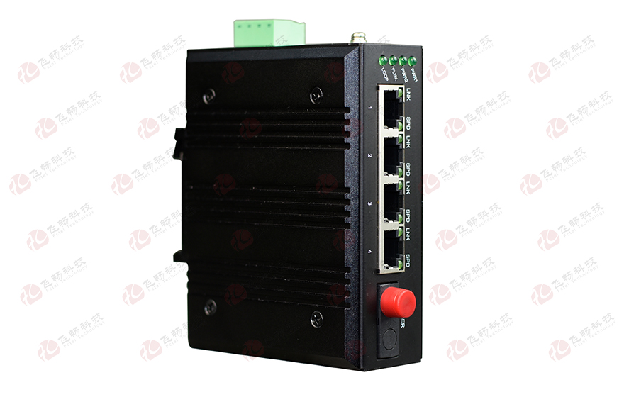 飛暢科技-mini工業(yè)軌式 4路百兆(物理隔離，總帶寬100M)轉(zhuǎn)1路百兆光